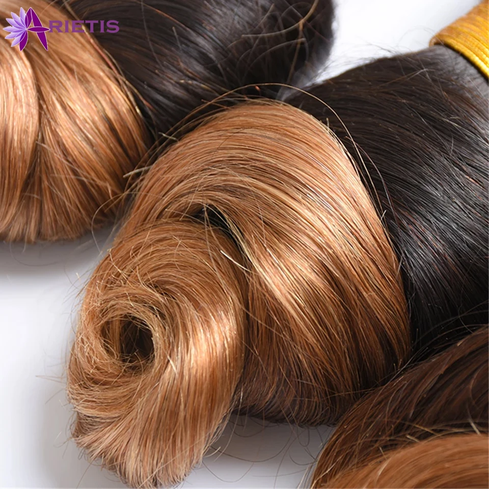 15A Ombre Hair Bundles Brazilian Loose Wave T1B/4/27 Color Human Hair Bundles 100g/Piece Double Weft Remy Extensions