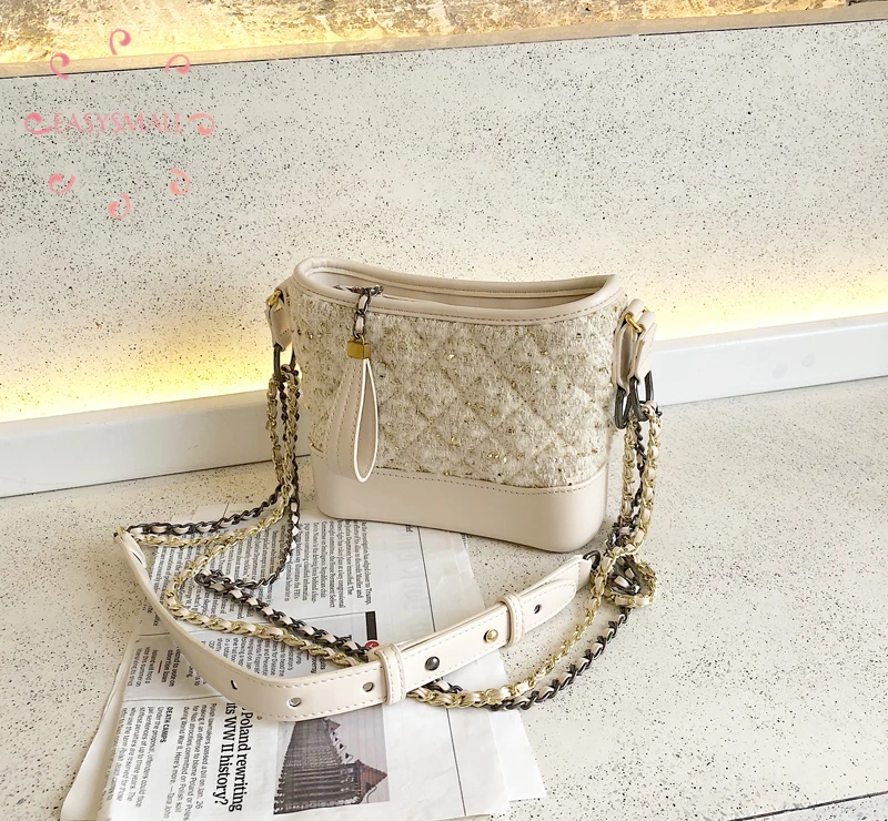 

EASYSMALL 2020 ladies shoulder bags and handbags purses Small chain Tweed scented bucket bag womens' pouch clutch bag