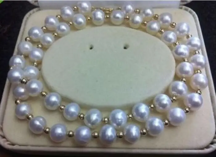 Jewelry Pearl Necklace REAL NOBLEST + 9-10MM AKOYA WHITE NATURAL PEARL NECKLACE 18&quot 14K GOLD CLASP Free Shipping | Украшения и