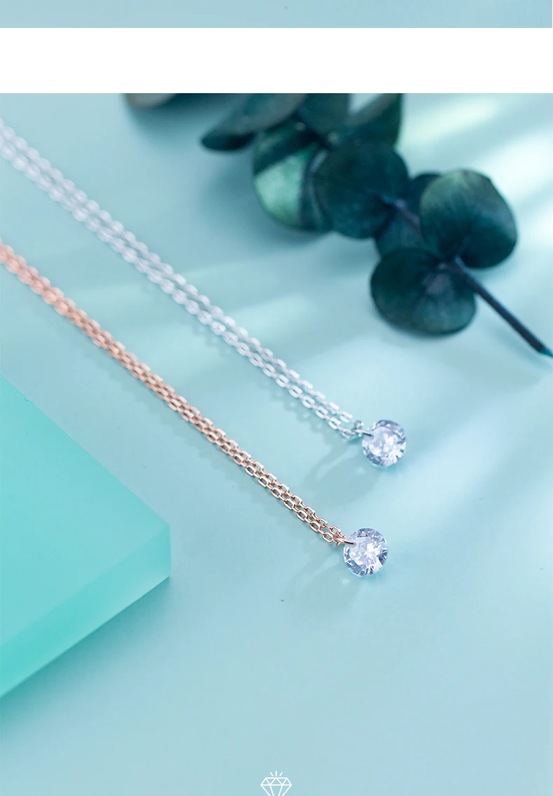 Ожерелье из стерлингового серебра 925 пробы, Висячие капли, прозрачный Фианит, небольшой свежий одиночный чокер, простое ожерелье с цепочкой для женщин