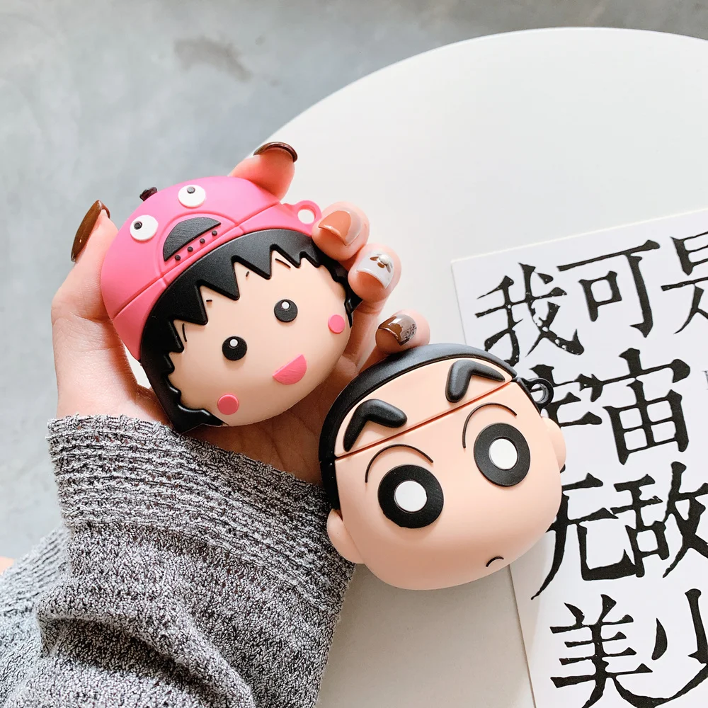 

for AirPods 2 Bluetooth Wireless Earphone Case Shin Chan Cherry pellets Cover for AirPods Headphone Charging Box Cases with Hook