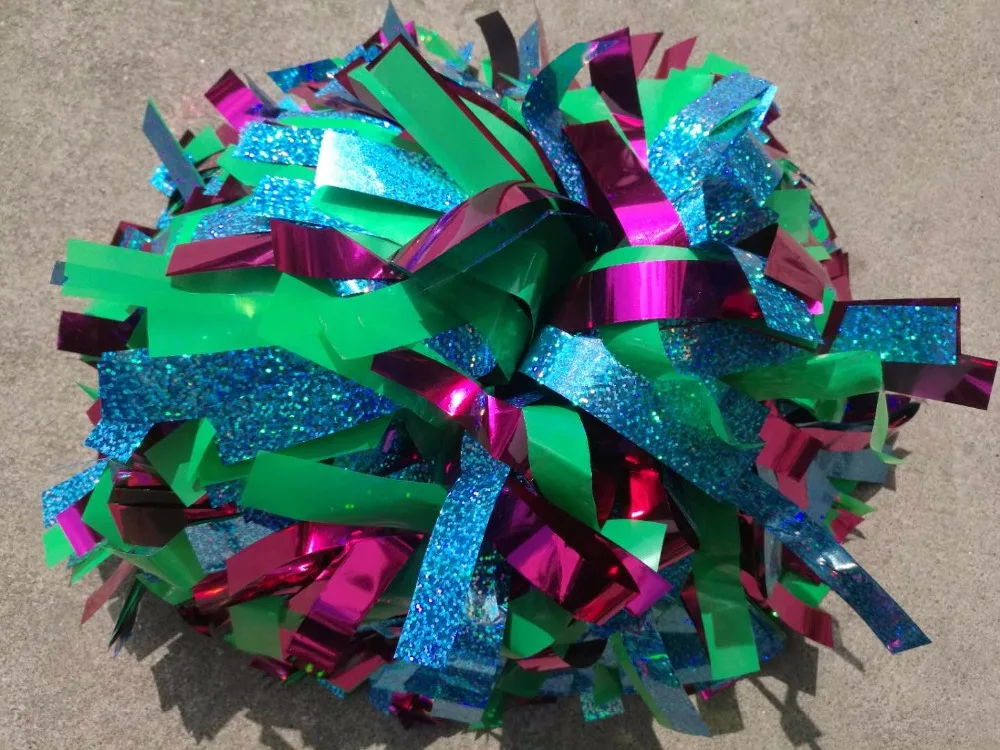 Cheerleader Pom Pom Plastic, Light Green, Metallic, Hot Pink Mixed, 3/4 "x 6"
