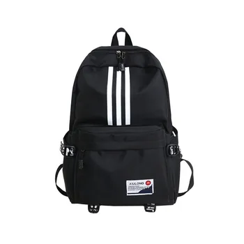 

Fshion Backpack Oxford Cloth Unisex Personality Multifunction Three Bars Korean Printing Classic Double Zipper School Daypack