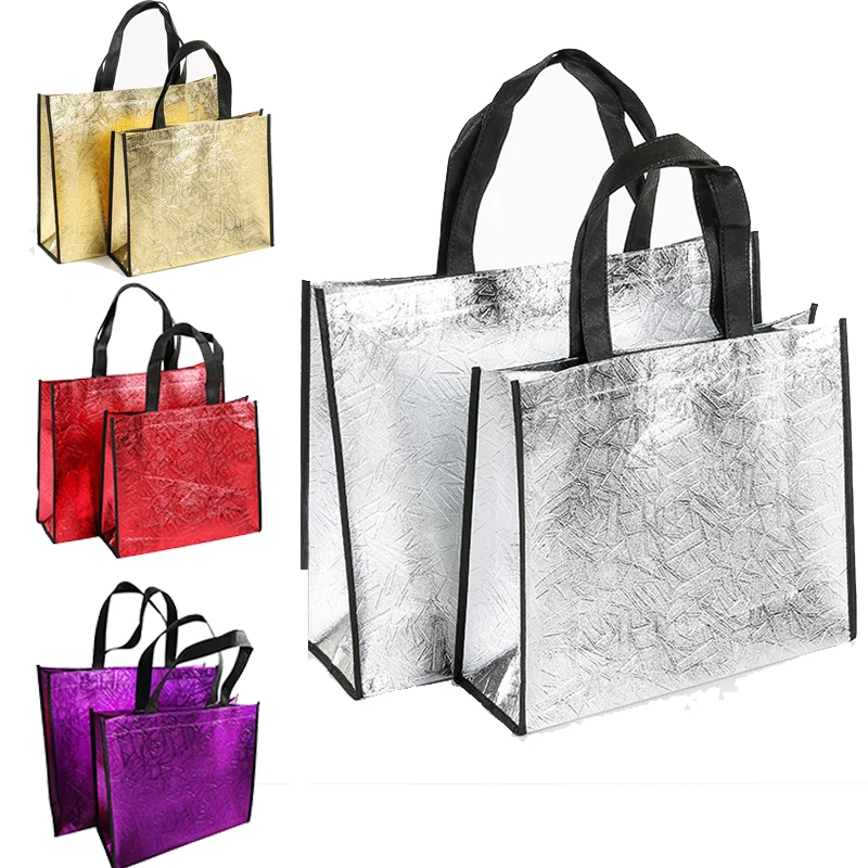 S/L Size Laser Shopping Bag Foldable Eco Bag Large Reusable Shopping Bag Tote Waterproof Fabric Non-woven Bag No Zipper 2
