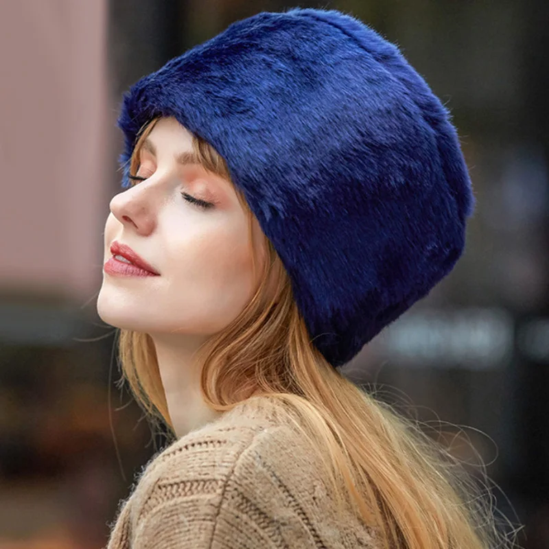 Gorros de piel de conejo sintética para gorro de felpa cosaco ruso, a la moda, con solapa para las orejas, gorros de nieve, Invierno _ - AliExpress Mobile