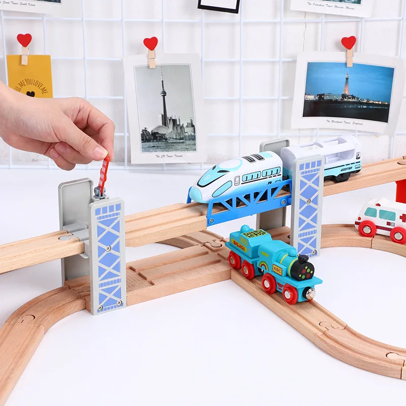 Wooden Train Tracks Railway Toys Set Wooden Double Deck Bridge Wooden Accessories Overpass Model Kid's Toys Children's Gifts