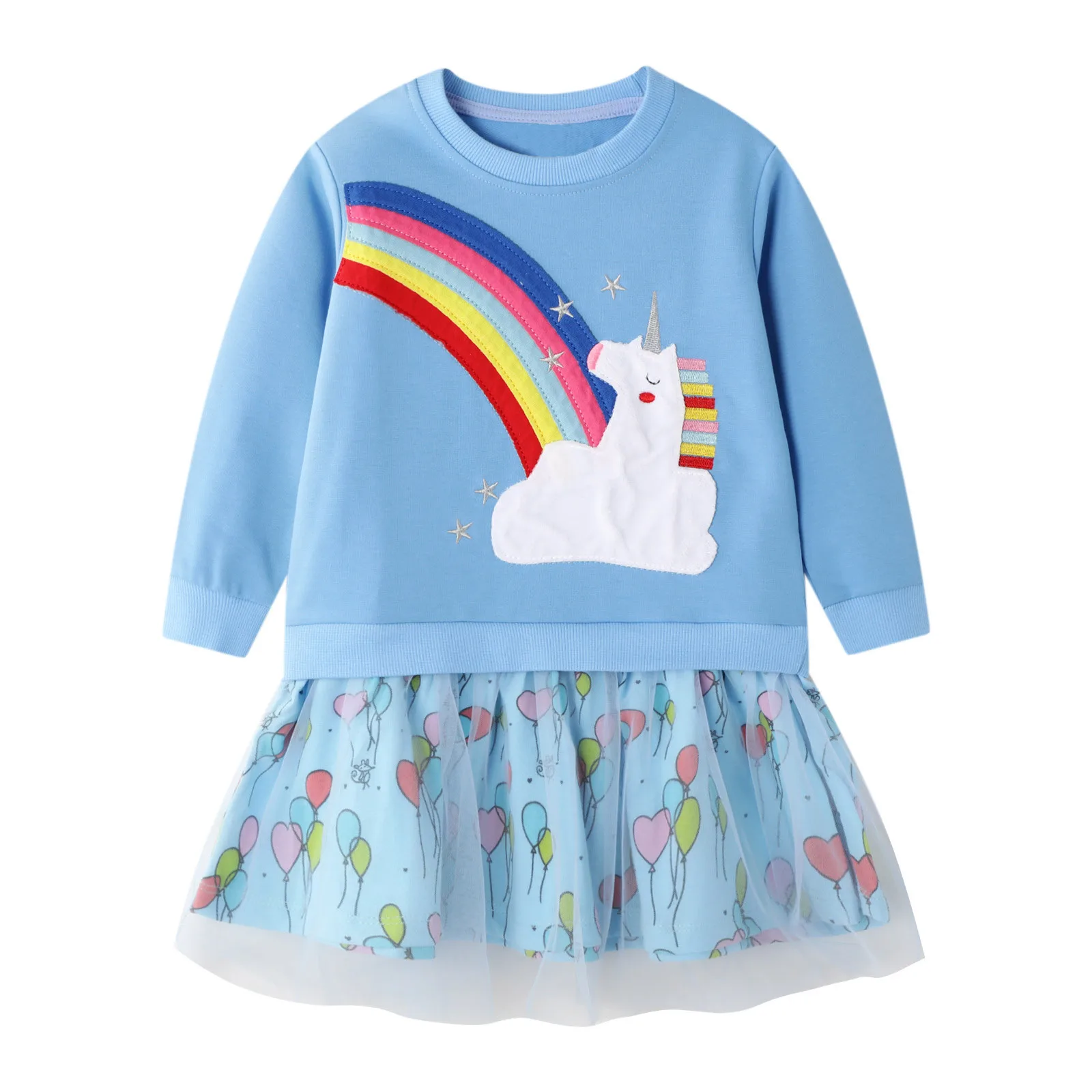 

chifuna New Unicorn Rainbow Cute Mesh Fall Clothes Kids Dresses For Girls Girl Back To School Dress Little Girls Dresses