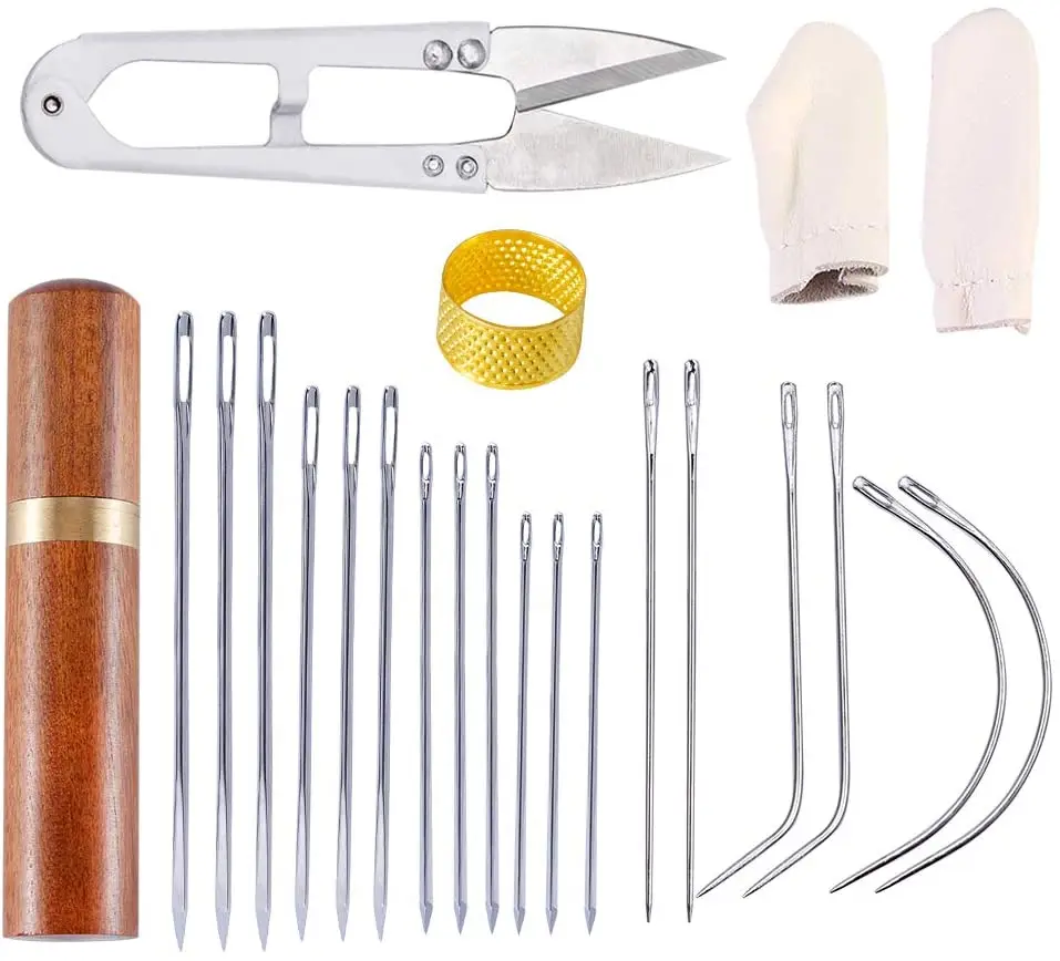 

Imzay 23PCS Leather Embroidery Needles Including Curved Needles, Straight Needles, Thimble, Scissors, Finger Cot