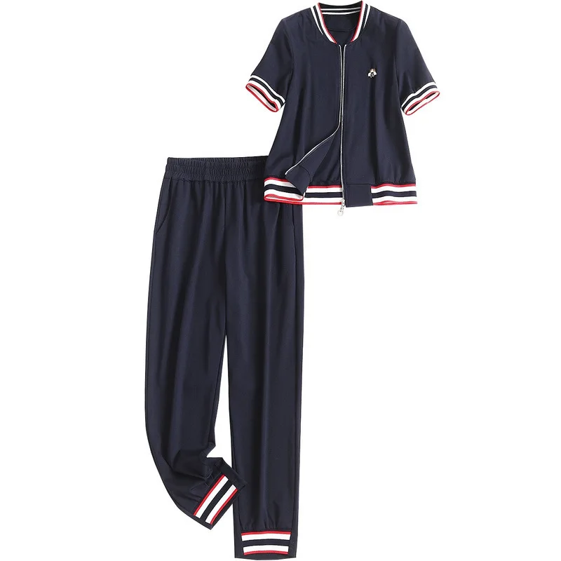 Designer Women Spring Summer Cute Striped Short Sleeve Zipper Jacket