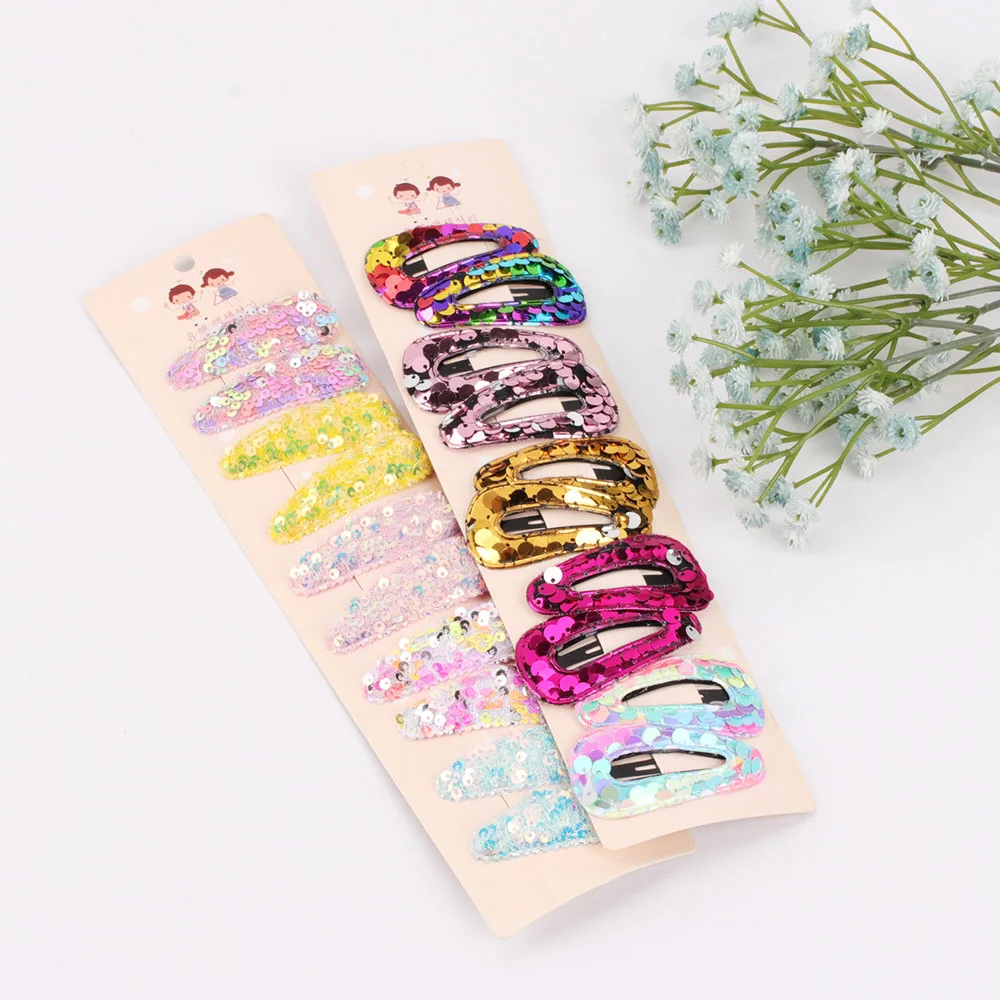 

New Sequins Color Hair Clips Set for Baby Girls Snap Barrettes Children Oval Cute Hairpin Baby Hair Accessories wsuwki do wlosow