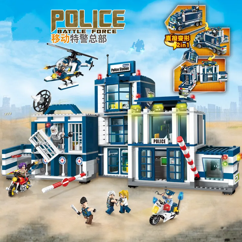

City Police Station Car Headquarters Building Blocks legoingly Technic Truck SWAT Military Bricks Toys for Children