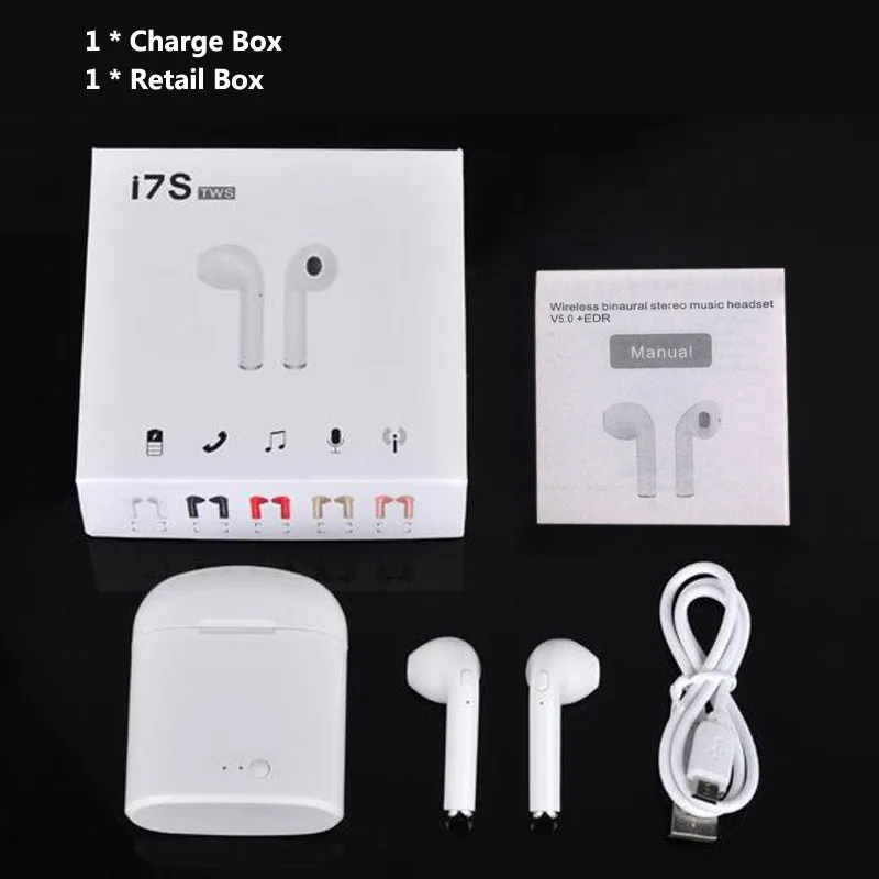 2 White Retail Box TWS i7S беспроводные наушники-вкладыши Bluetooth V5.0 гарнитура музыкальные наушники-вкладыши с зарядкой для iPhone Xiaomi всех смартфонов - Цвет: 2 White Retail Box