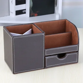 

PU Leather Desk Organizer Box Drawer Type Large Capacity Storage Case Remote Controller Gift Pen Container Waterproof Exterior