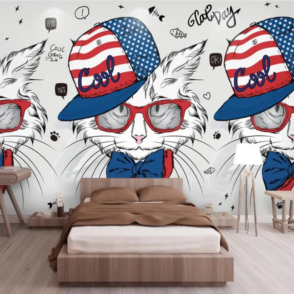 

Drop Shipping Custom 3D Wallpaper Mural Hand-painted Large Nordic Fresh Cat Children's Room TV Wall Decoration Wallpaper