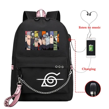 

Naruto Akatsuki Anime Backpack Girls School Bags Anime Backpacks Mochilas Mujer Women School Backpack USB College Laptop Bags