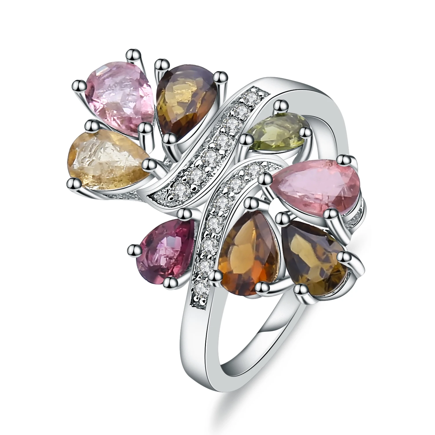 Gem's Ballet 2.93Ct Natural Tourmaline Gemstone Flower Ring For Women Wedding 925 Sterling Silver Fine Jewelry Gem's Ballet 2.93Ct Natural Tourmaline Gemstone Flower Ring For Women Wedding 925 Sterling Silver Fine Jewelry