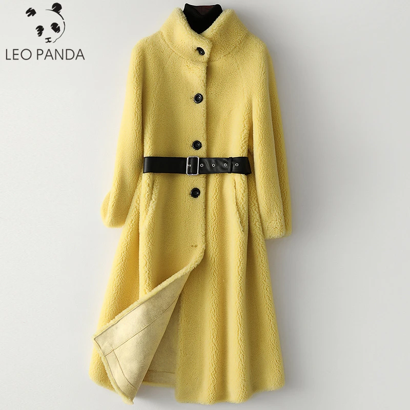 Real Fur Coat Women 2021 New Fashion Autumn Winter Wool Jacket High Quality Genuine Sheep Shearling Belt Streetwear Lady Cothes | Женская
