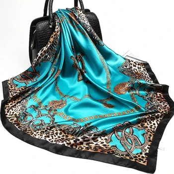 

Women Leopard Flower Print Satin Silk Scarf Square Scarves Bandana Neckerchief Floral Shawl Head Hair Wraps Accessories