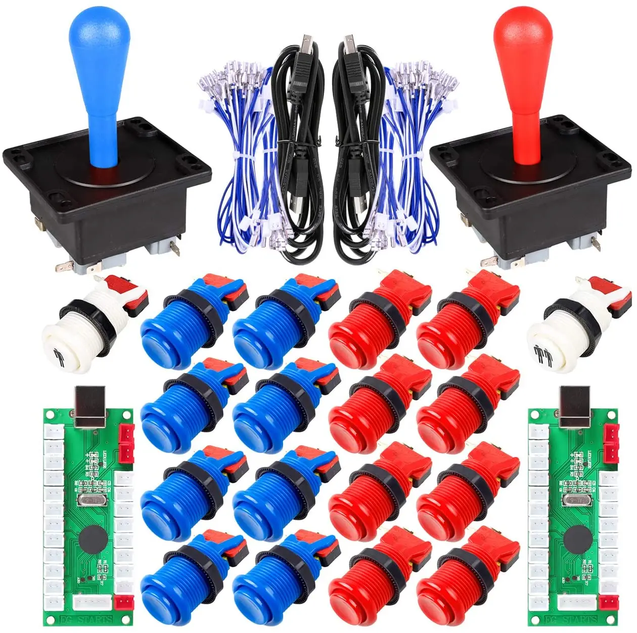 EG STARTS 2 Player Arcade Game DIY Kits Ellipse Oval Happ Type Joystick Hanlde + 18x American Style Arcade Push Buttons 