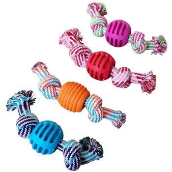 

4 Pcs Cotton Rope Double Knot Ball Dog Bite-resistant Tooth Cleaning Molar Stick