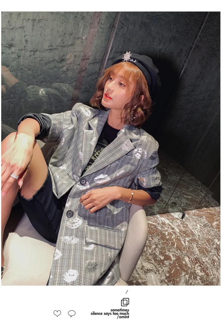 Bonjean/Женская куртка с принтом; коллекция года; осенняя одежда; Chaqueta Mujer; полосатые длинные блейзеры с одиночной пуговицей; Серый Блейзер; пальто; BJ1747