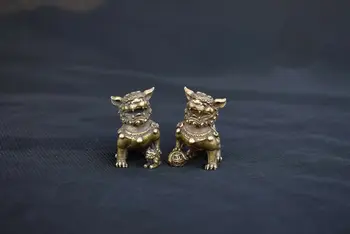 

China's Archaize Brass Lion Small Statue A Pair