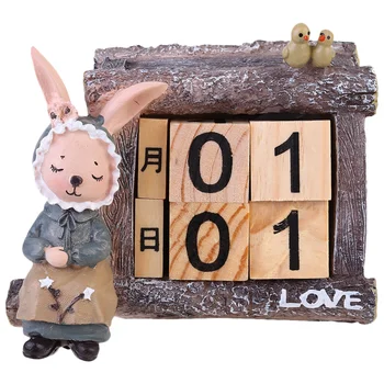 

1pc Mrs. Rabbit Desktop Calendar Bunny Statue Manual Table Calendar Crafts Decoration for Home Shop
