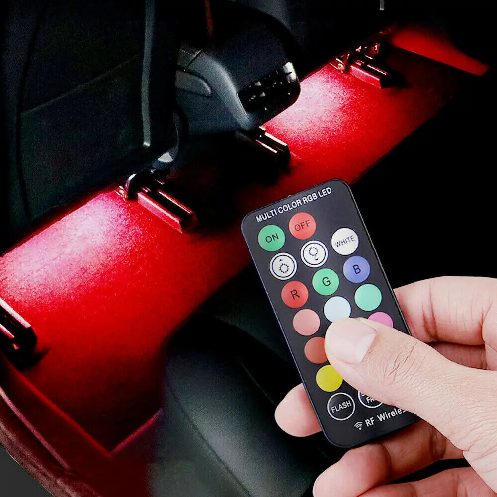 Wireless RGB LED Car Interior Floor Decorative Atmosphere Lamp Ambient Light Accessories USB Charging Portable Remote Control