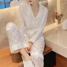 Light Luxury High Sense Silk Women's Pajamas Spring and Autumn Long-sleeved Cardigan Suit Ins Fashion Ice Silk Home Service