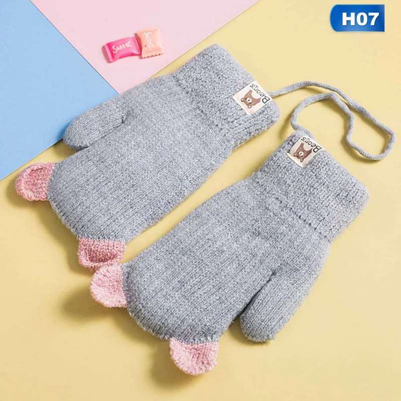 07 1 Pair Cute Cartoon Children Gloves Winter Autumn Warm Boys Girls Gloves Knitting Thicken Kids Full Finger Mittens 6-12 Year - Цвет: 07