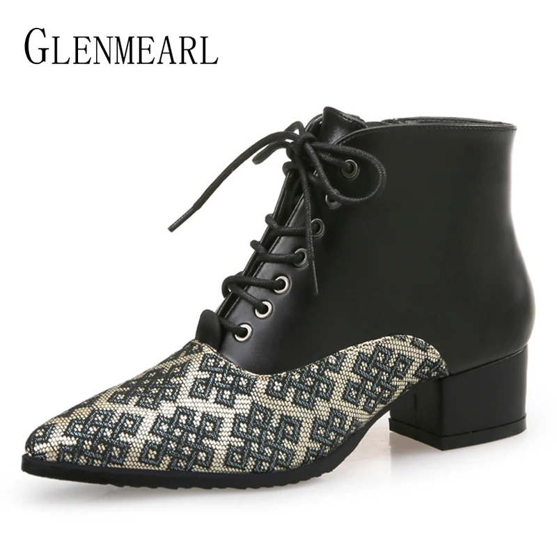 Женские ботильоны Брендовая женская зимняя обувь на каблуке Разноцветная