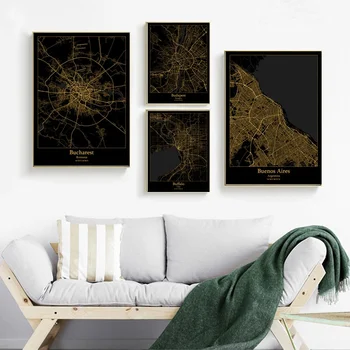 

Bucharest Romania Budapest Hungary Buenos Aires Argentina Buffalo USA map Canvas poster Painting Home Decoration Wall Art Decor