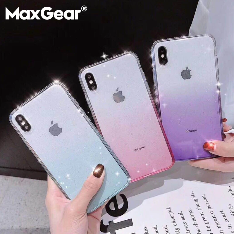 

MaxGear Phone Case For iPhone XS MAX XR 6 6S 7 8 Plus X Cute Gradient Color Glitter Edge With Drill Soft TPU Graphic Phone Cases