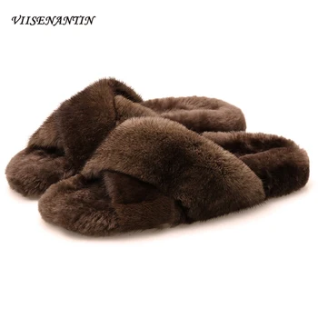 

Winter New Style European American Fashion Shoes Lazy Drag To Keep Warm Outer Wear Wool Flat Mink Fur Mink Fur Leopard Slippers