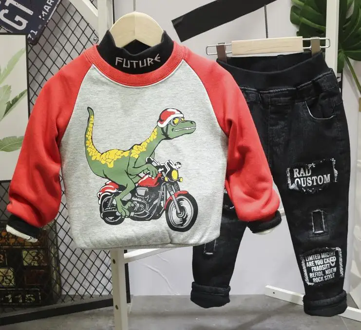 Winter Kids Set Boy Children's Fashion Suit Boys Clothes Baby Kids Clothing Sets Boy Plush Sweater+Tshirt+ pants Outfits 2-6yr - Color: 3pcs sets
