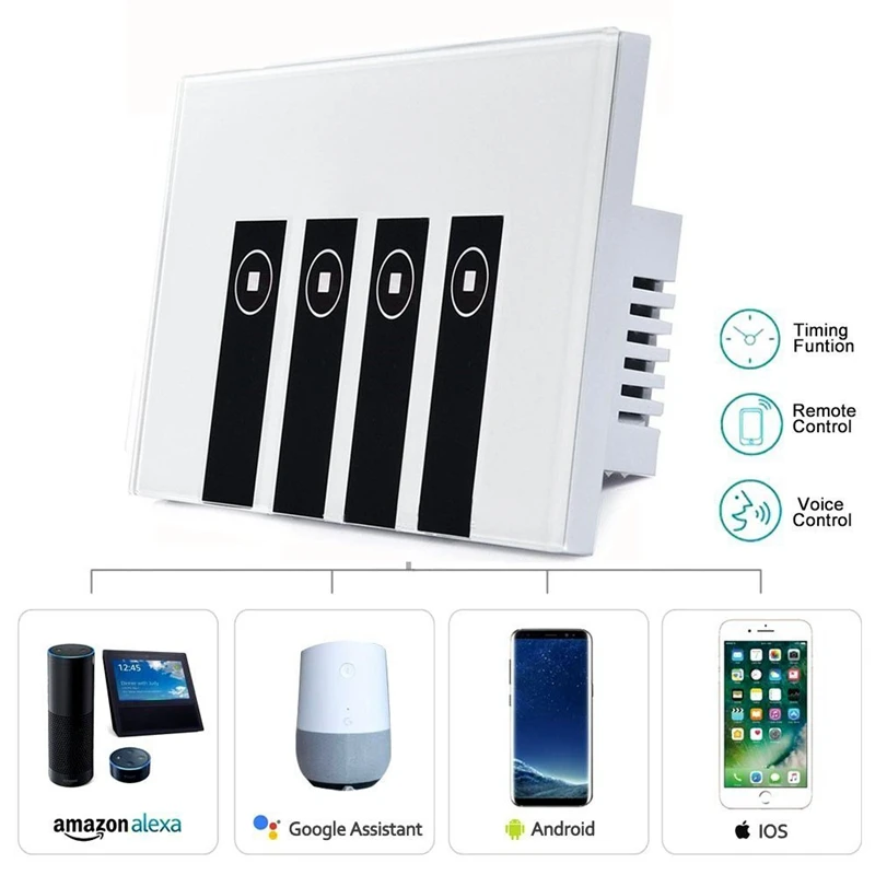 

Smart Light Switch, 4 Switches Touch In-wall Wireless Plate Switch Compatible with Amazon Alexa, Remote Control Your Fixtures Fr