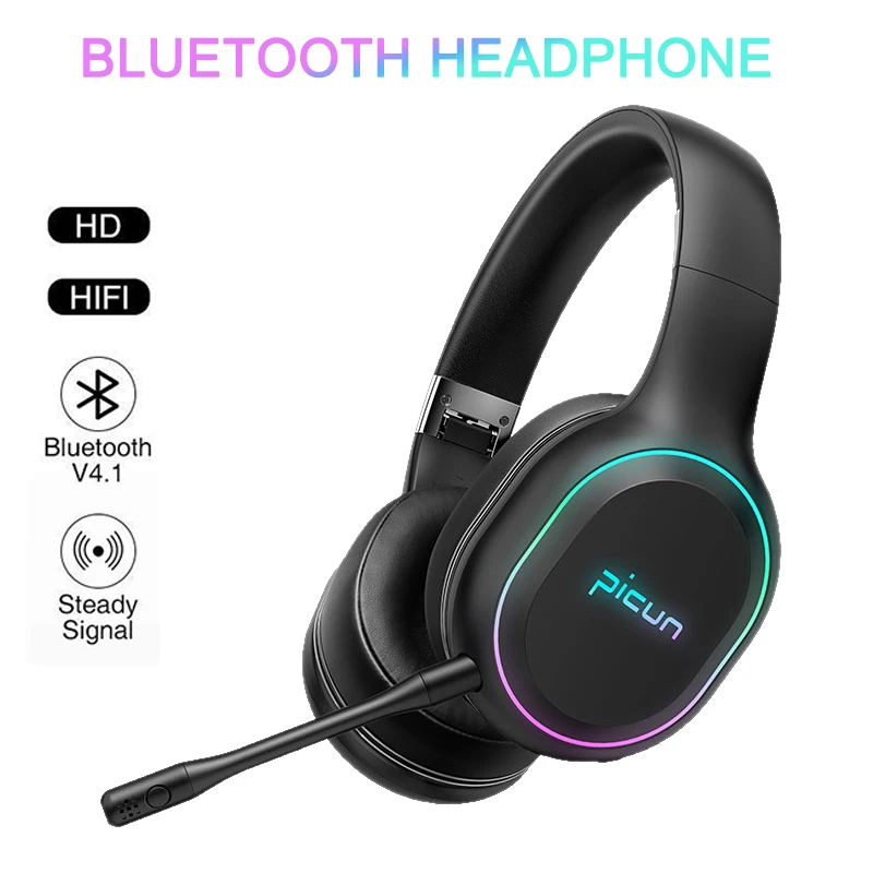 Беспроводные и проводные Игровые наушники Picun P80S Bluetooth Hi-Fi светодиодный