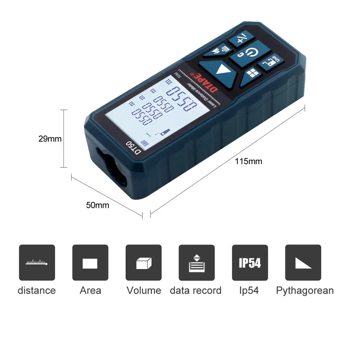 DT50-120 2,0 дюймовый ЖК-экран с подсветкой, цифровой лазерный дальномер, дальномер, Одноместный непрерывный диапазон/измерение по пифагору