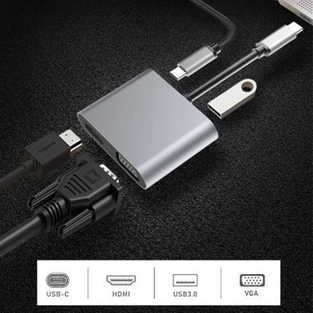 4 в 1 видео конвертер серый тип-c к HDMI адаптер USB C 4k быстрое зарядное устройство VGA алюминиевый сплав PD домашние ноутбуки аудио