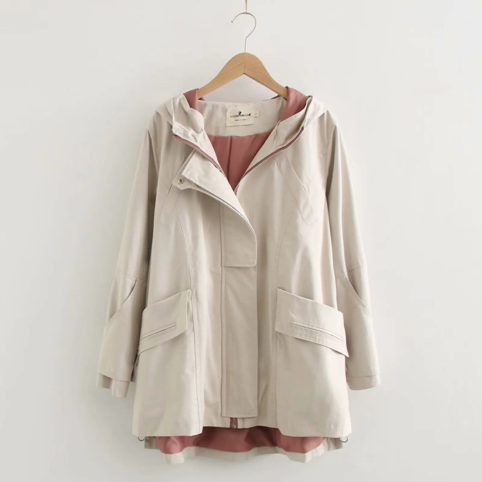 

WOMEN'S Dress New Style Korean-style Versitile Fashion Contrast Color Hooded Loose-Fit Long Sleeve Trench Coat Blouses S2009