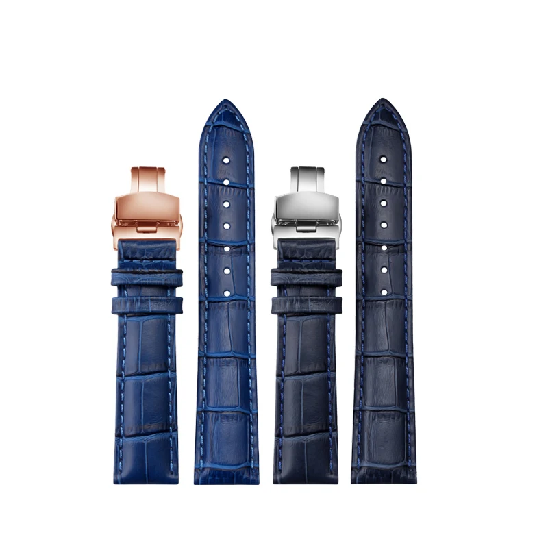 Blue Genuine Leather Watchband Strap