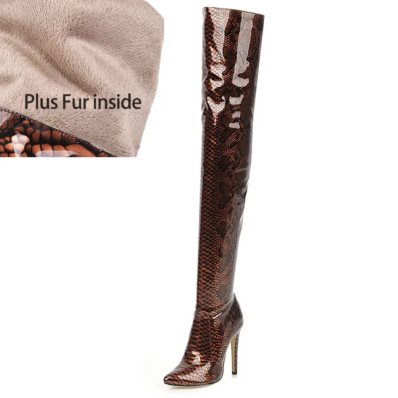 plus fur yellow Lsewilly/размер 33-46, модные осенне-зимние сапоги женские пикантные сапоги с острым носком на молнии для выпускного вечера элегантные женские сапоги выше колена K229 - Цвет: plus fur yellow