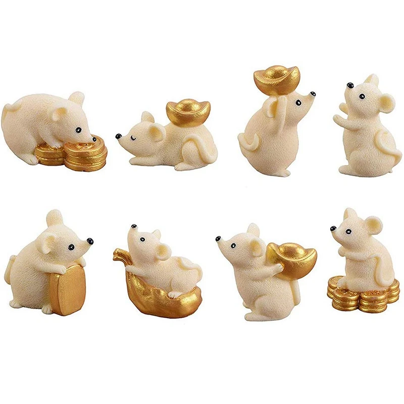  8 Pcs Miniature Rat Office Table Desk DIY Dollhouse Decorating Figurines Resin Money Adorable Rats 