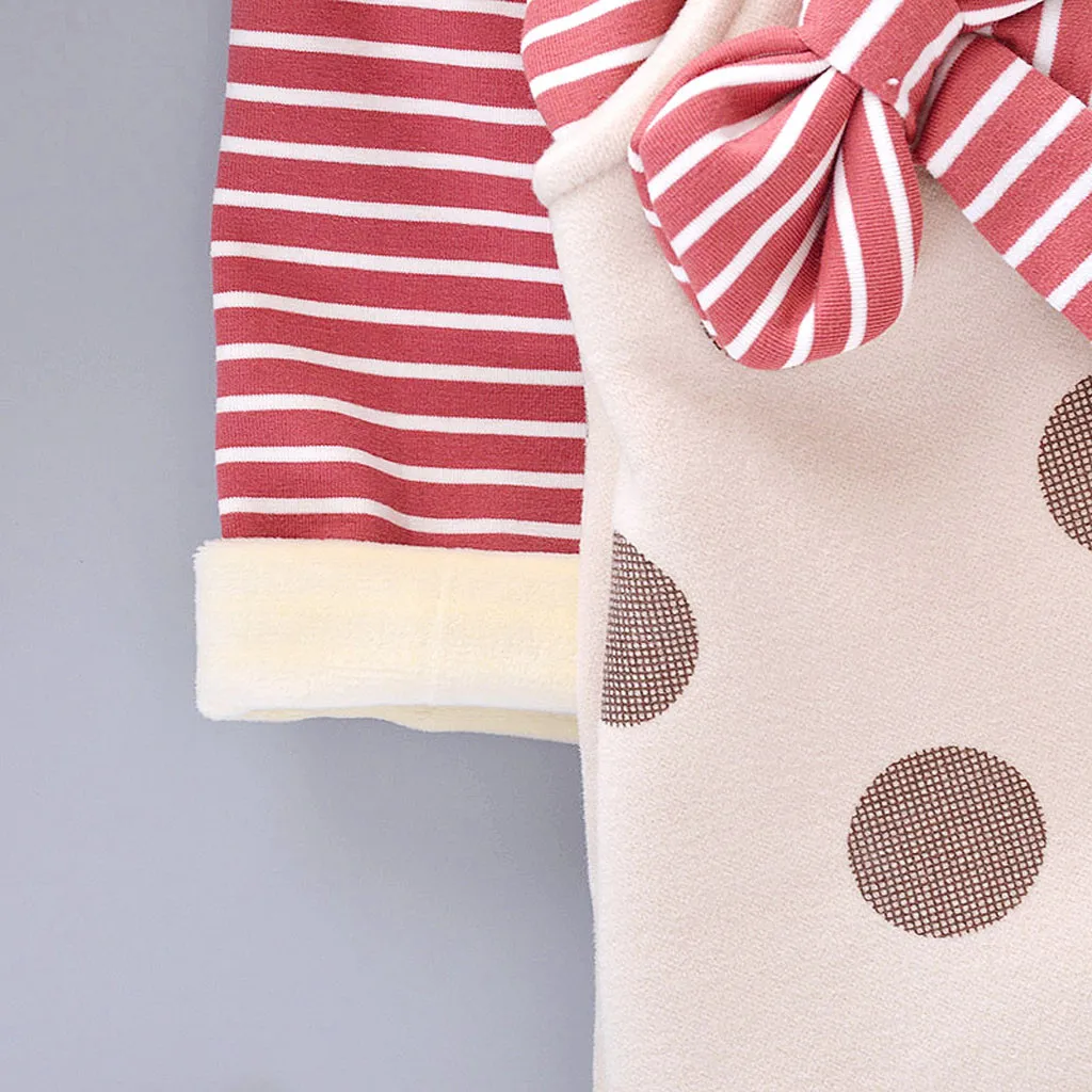 Платье из флиса с длинными рукавами для маленьких девочек vestido infantil/Хлопковые Платья принцессы в полоску с бантом одежда в горошек для девочек