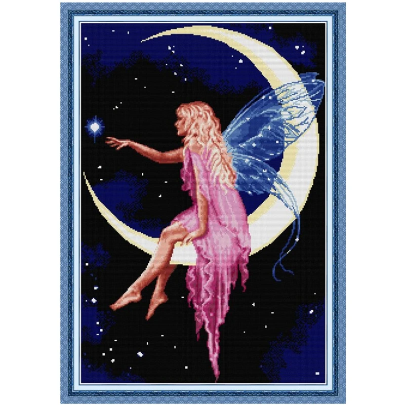 

The moon fairy cross stitch kit aida 14ct 11ct count print canvas cross stitches needlework embroidery DIY handmade