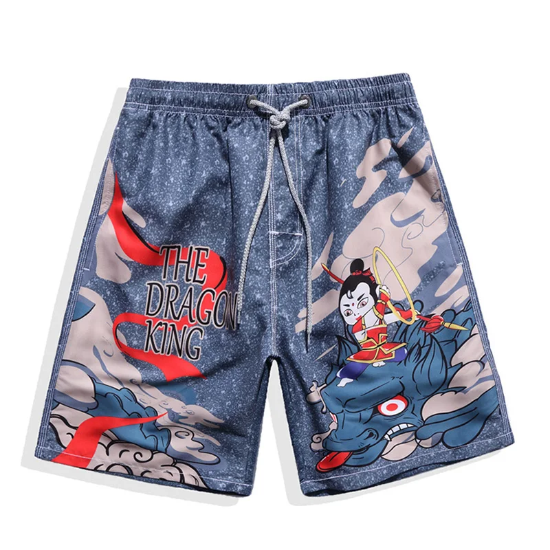 

Men Beach Shorts 2021 New Arrival Summer Thin Male Board Shorts Teenage Boy Chinese Style Quick Drying Cartoon Nezha S34