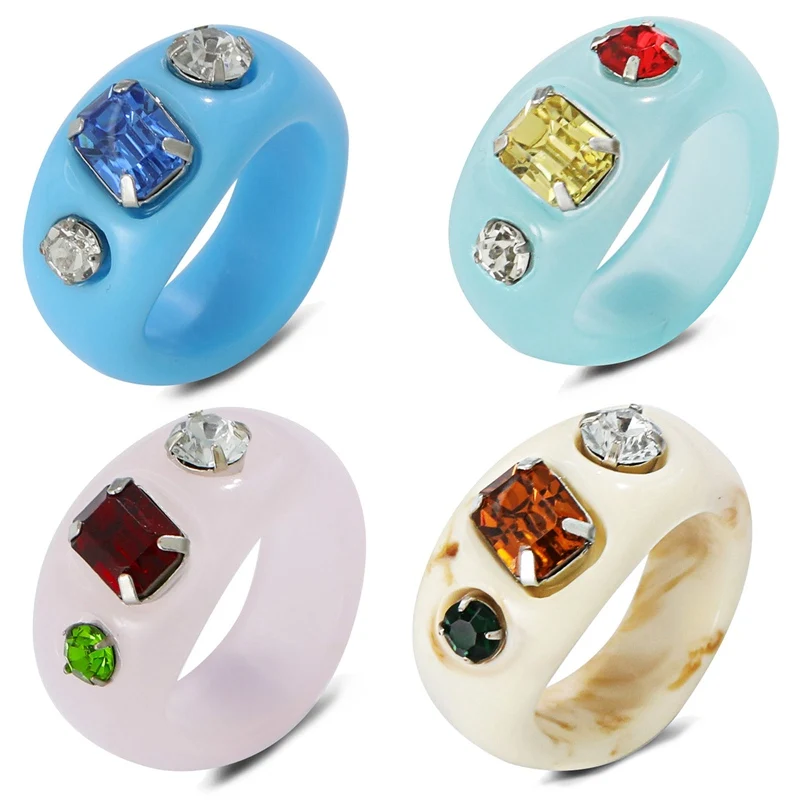 Irregular acrylic ring personality color diamond resin jewelry accessories