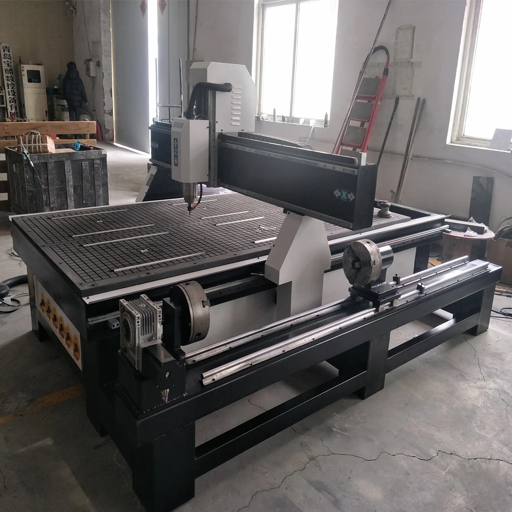 

Jinan cnc engraving machine 1325 cnc router 4 axis with 3.5kw spindle motor Ethernet connect Mach3 ER25 collet type wood cutter