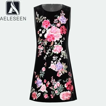 Vestido de terciopelo de moda de pasarela de adeleseen para mujer vestido de verano negro sin mangas de lujo con apliques bordados en 3D Vestidos de fiesta(China)
