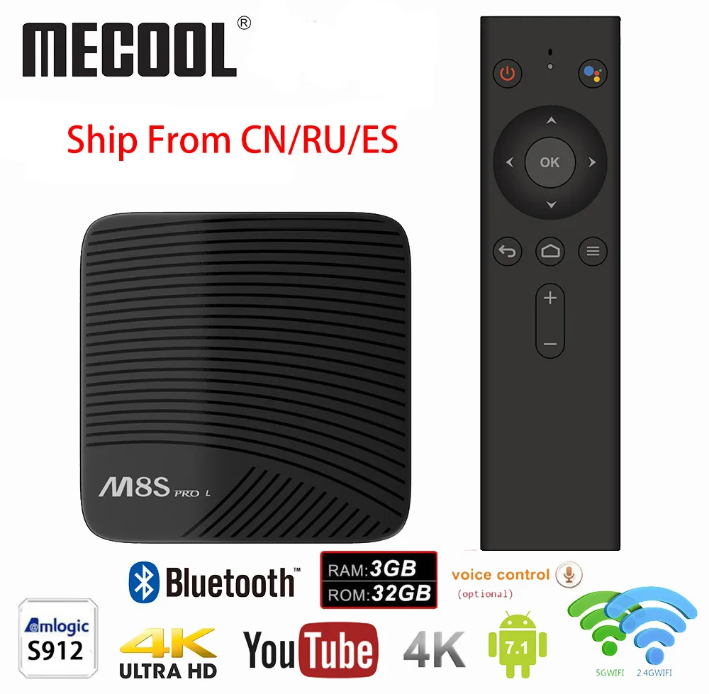 Voice Control Smart TV Box Android 7.1 Amlogic S912 Octa Core 3GB/16GB 32GB Set Top Box Dual Wifi Media Player Mecool M8S PRO L